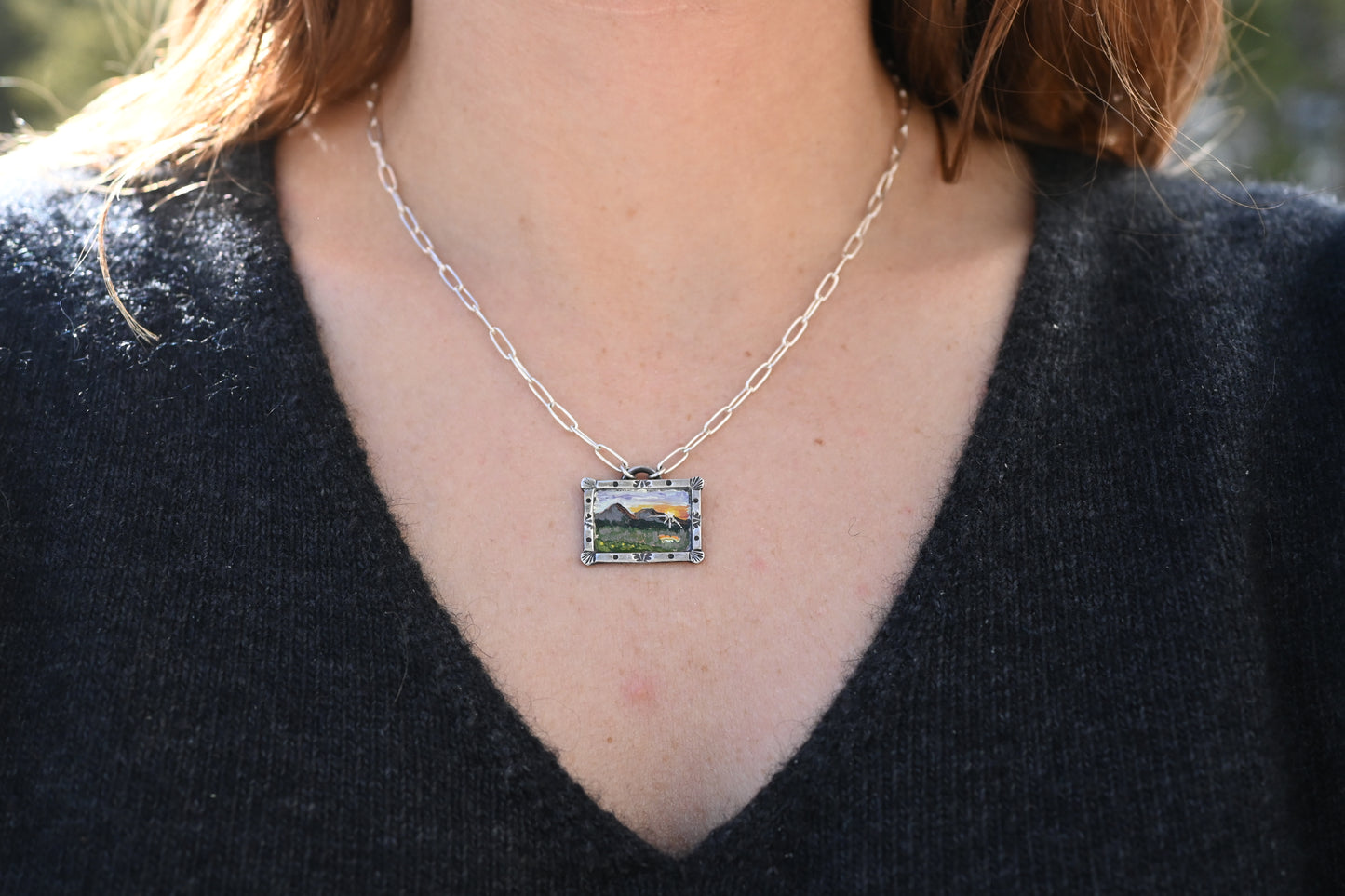"Sunrise" Mini Oil Painting Necklace