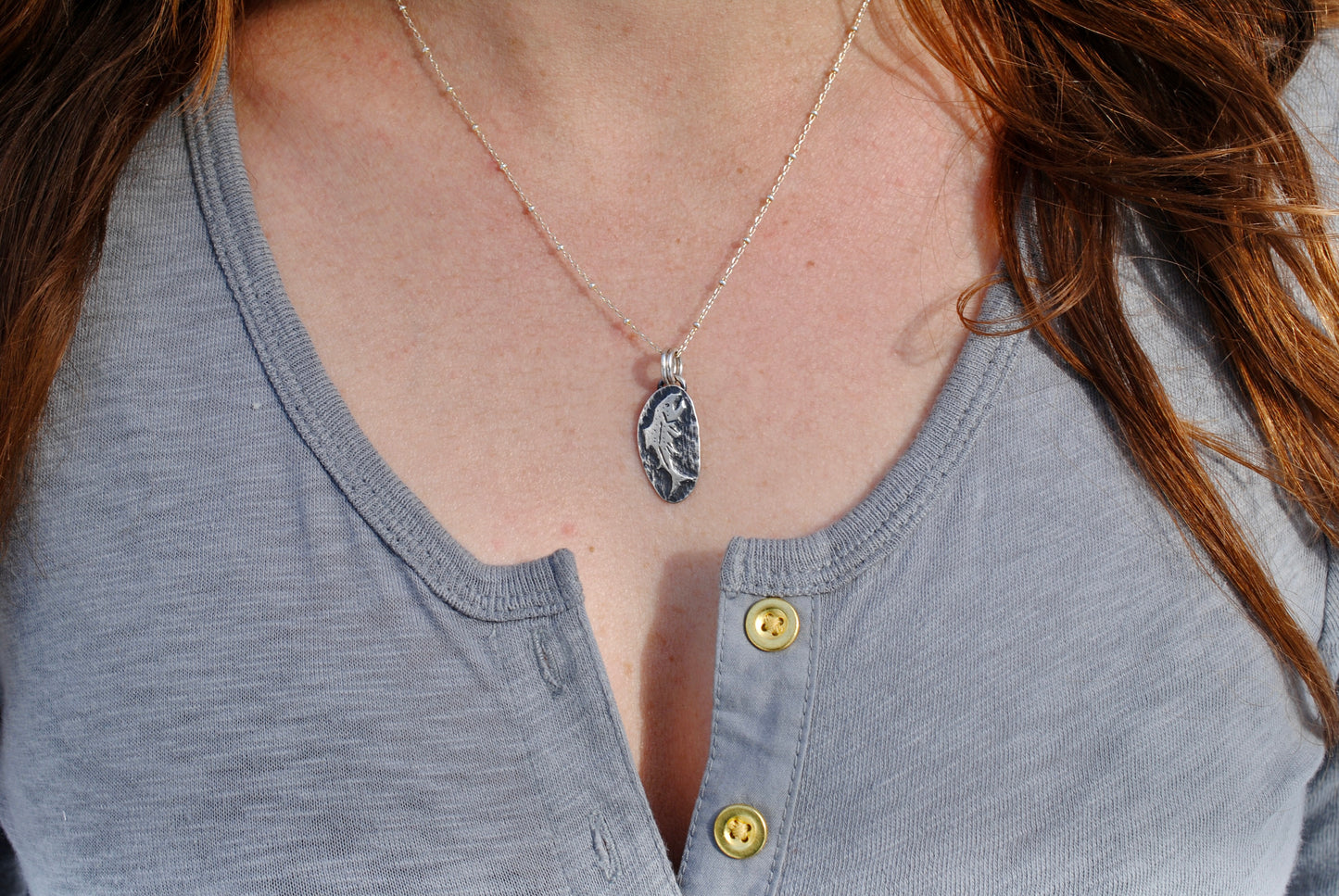 Trout Pendant - Carved Silver