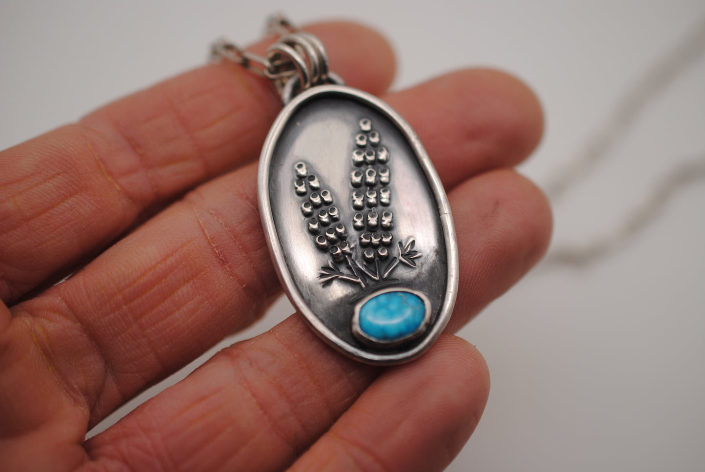 Lupine Flower Turquoise Pendant