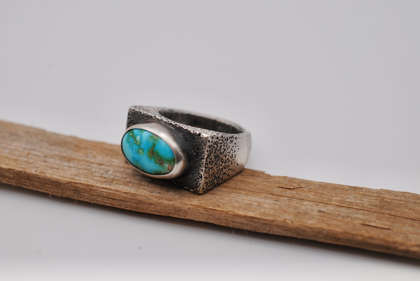 Sand Casted Turquoise Ring - Size 9