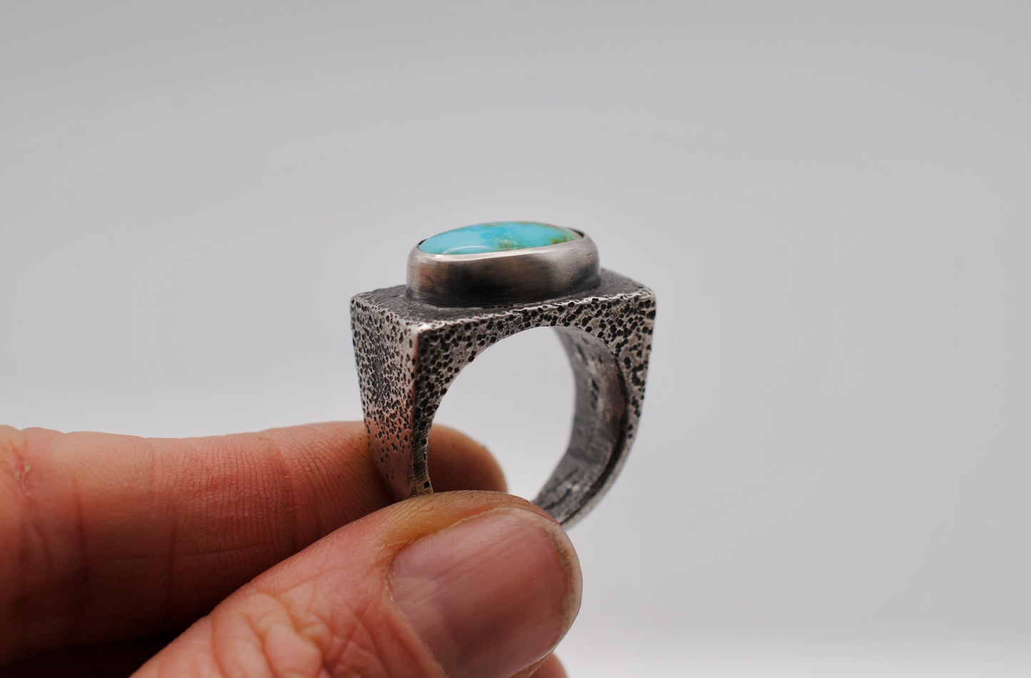 Sand Casted Turquoise Ring - Size 9