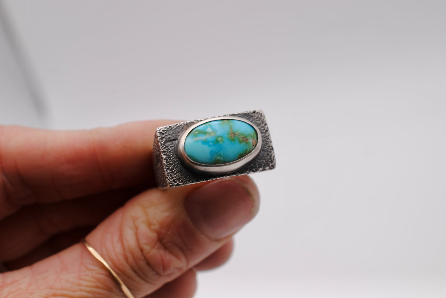 Sand Casted Turquoise Ring - Size 9
