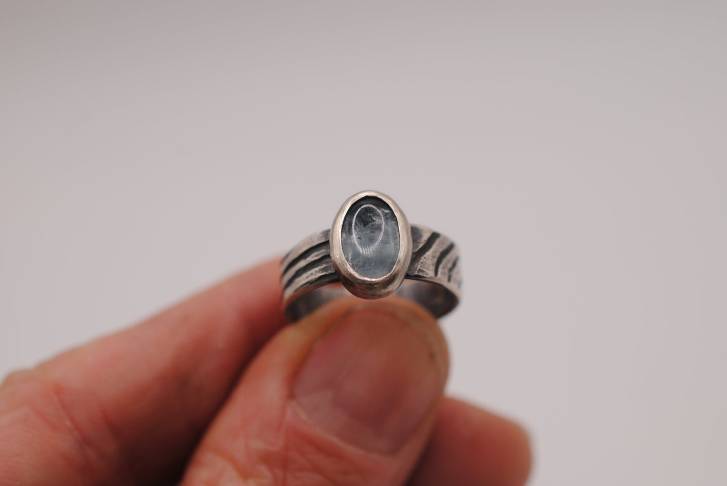 Aquamarine Topo Line Ring - Size 5.5