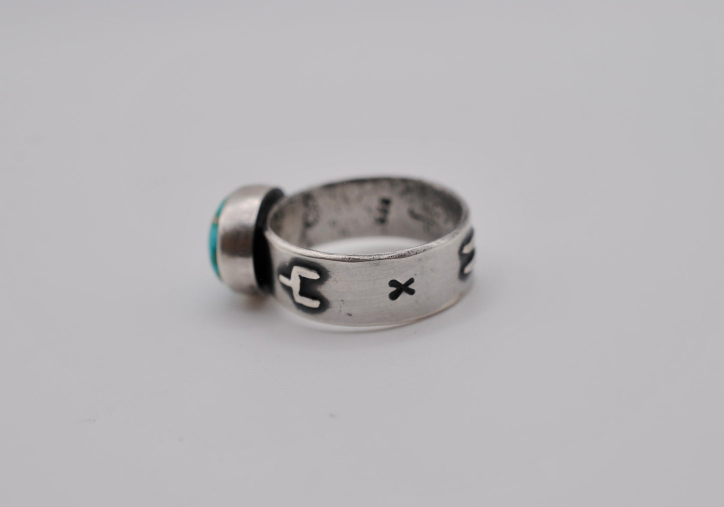 Turquoise Ring with Hobo Symbols - Size 7