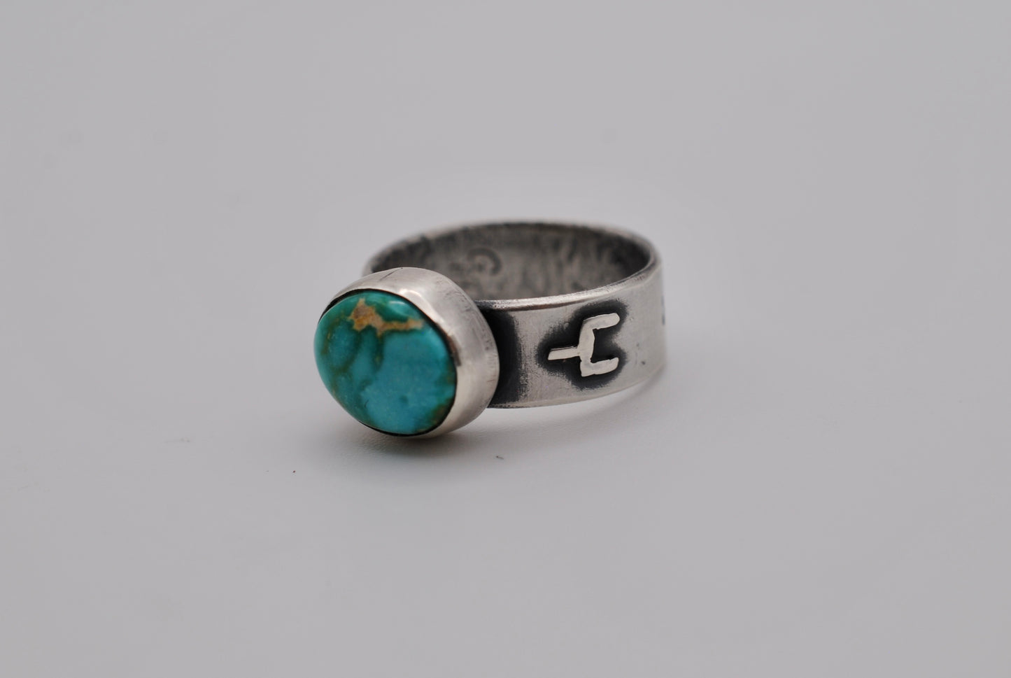 Turquoise Ring with Hobo Symbols - Size 7