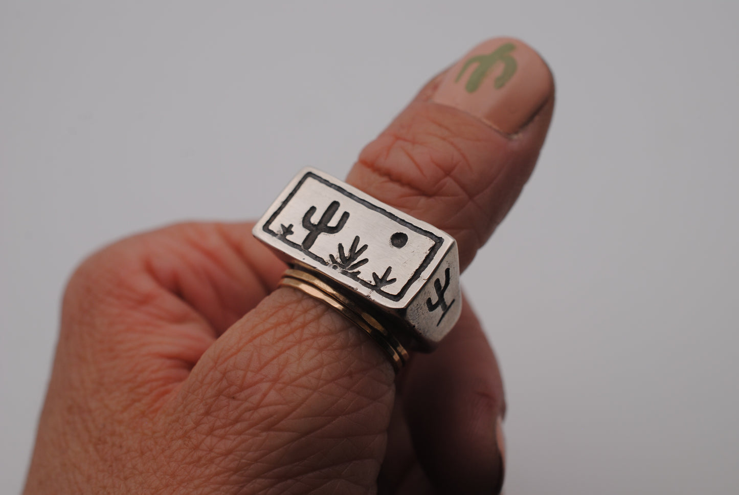 Carved Cactus Ring Size 8.75