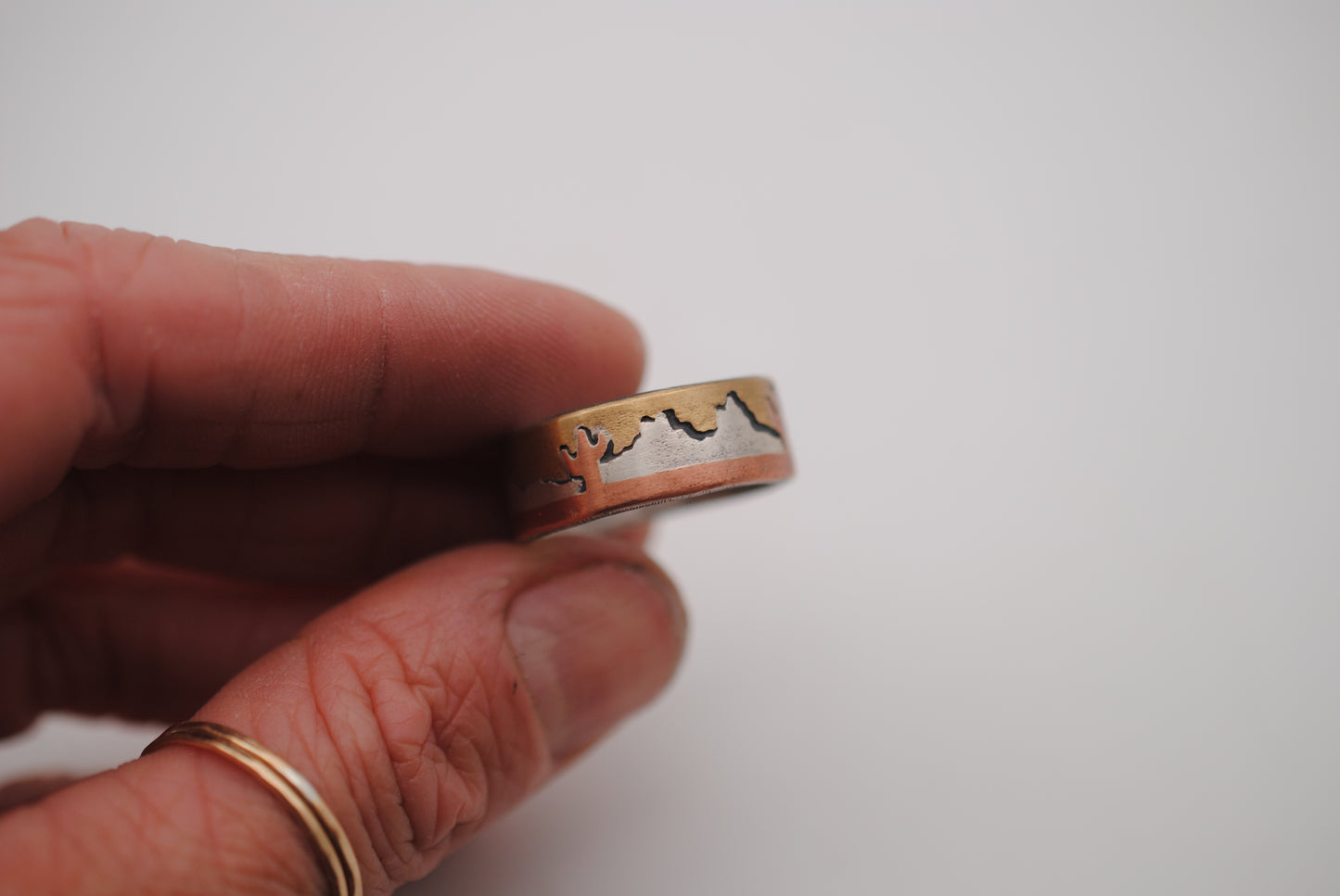 Mixed Metal Cactus Scene Ring Size 9