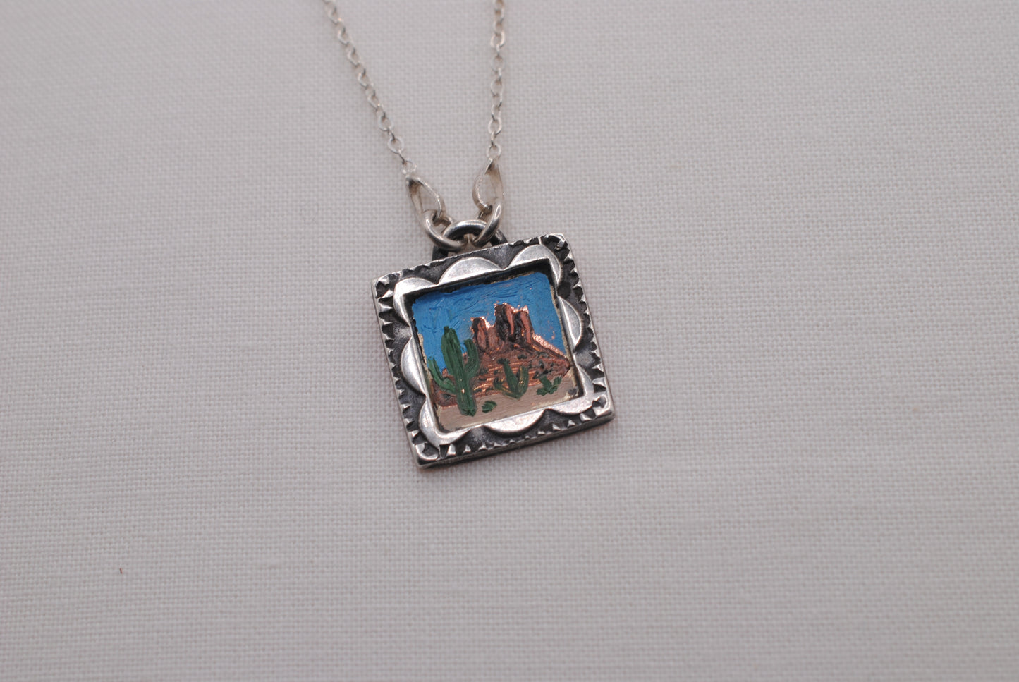 'Towers" Mini Oil Painting Necklace