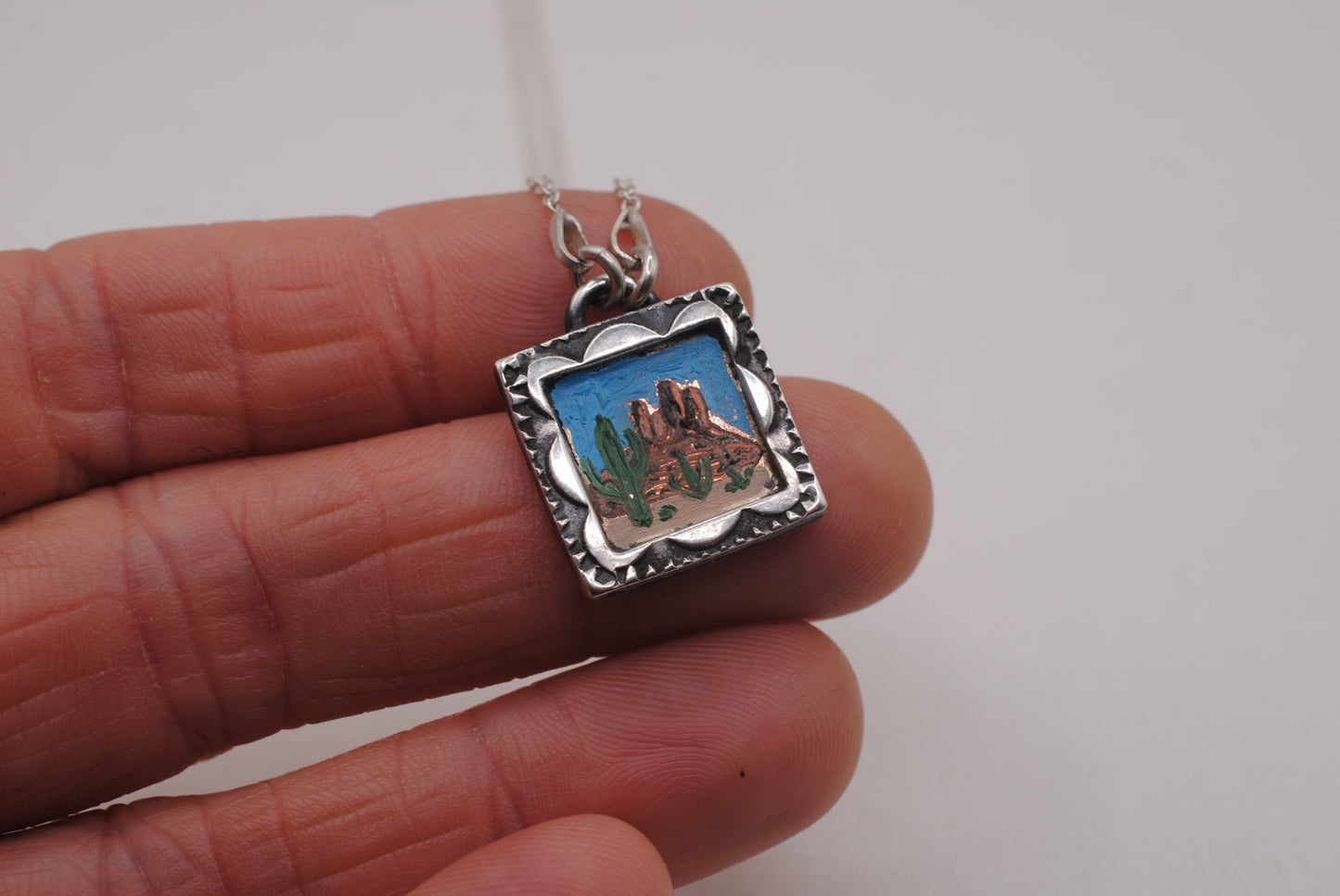 'Towers" Mini Oil Painting Necklace