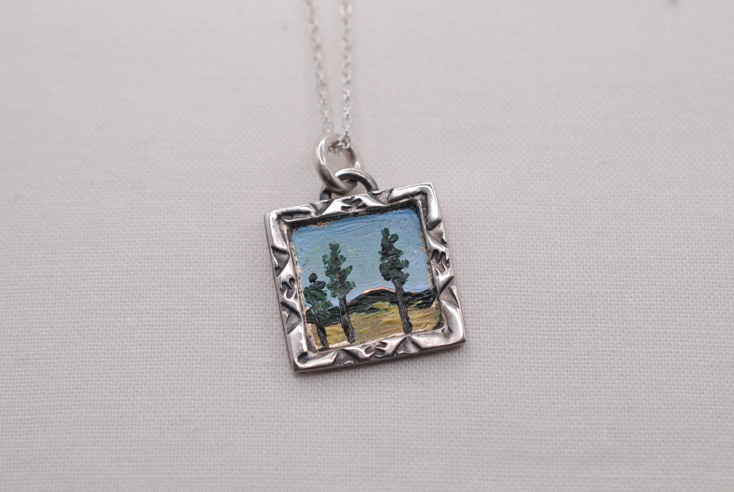 "Tall Pines" Mini Oil Painting Necklace