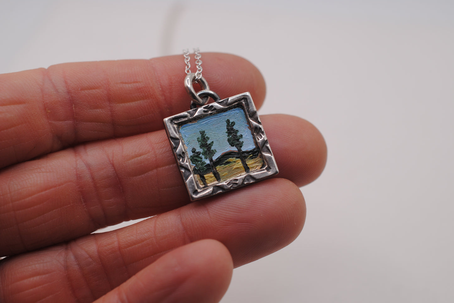 "Tall Pines" Mini Oil Painting Necklace
