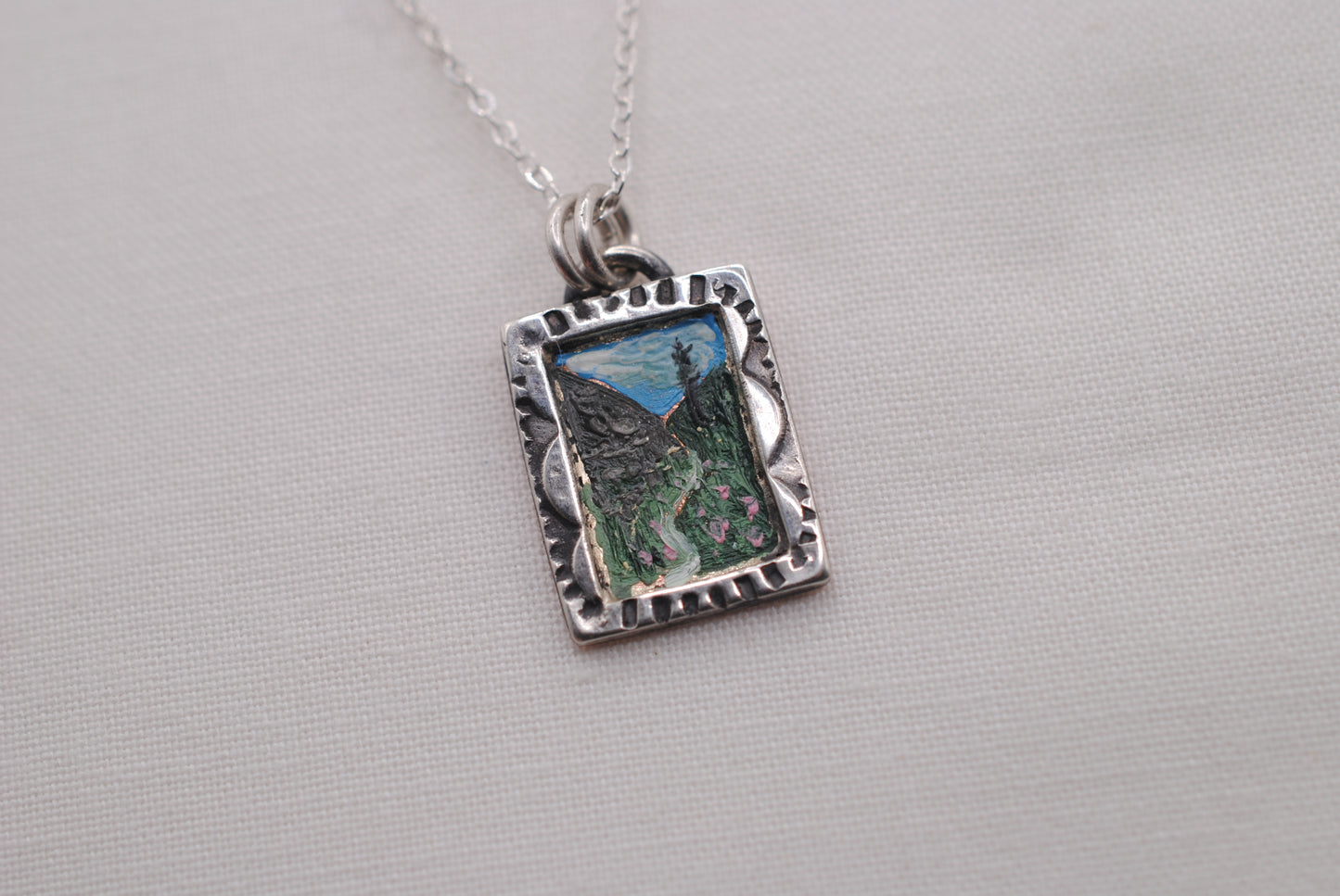 "Stream" Mini Oil Painting Necklace