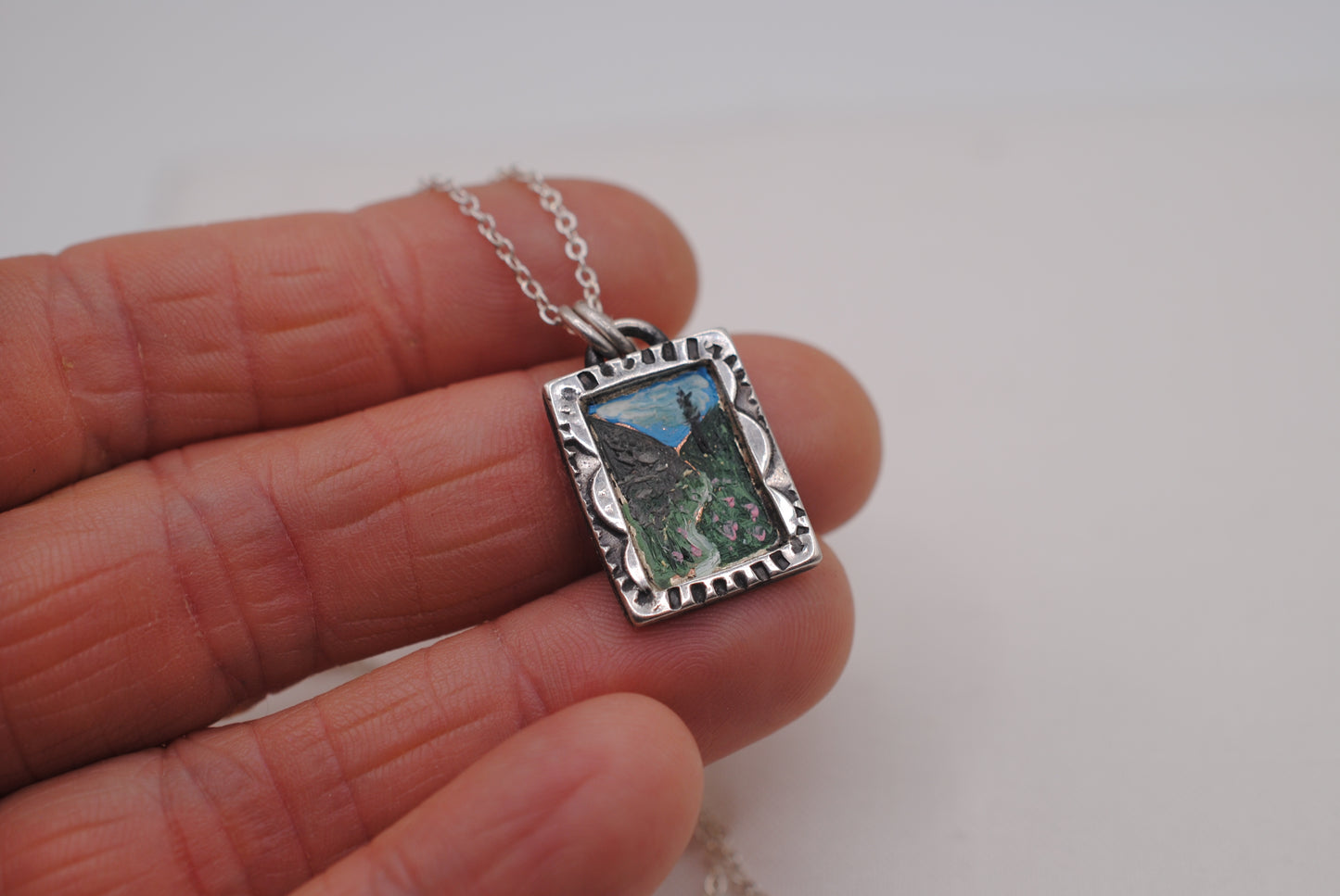 "Stream" Mini Oil Painting Necklace