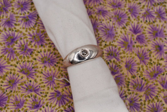 Diamond & Casted Silver Ring; Size 6
