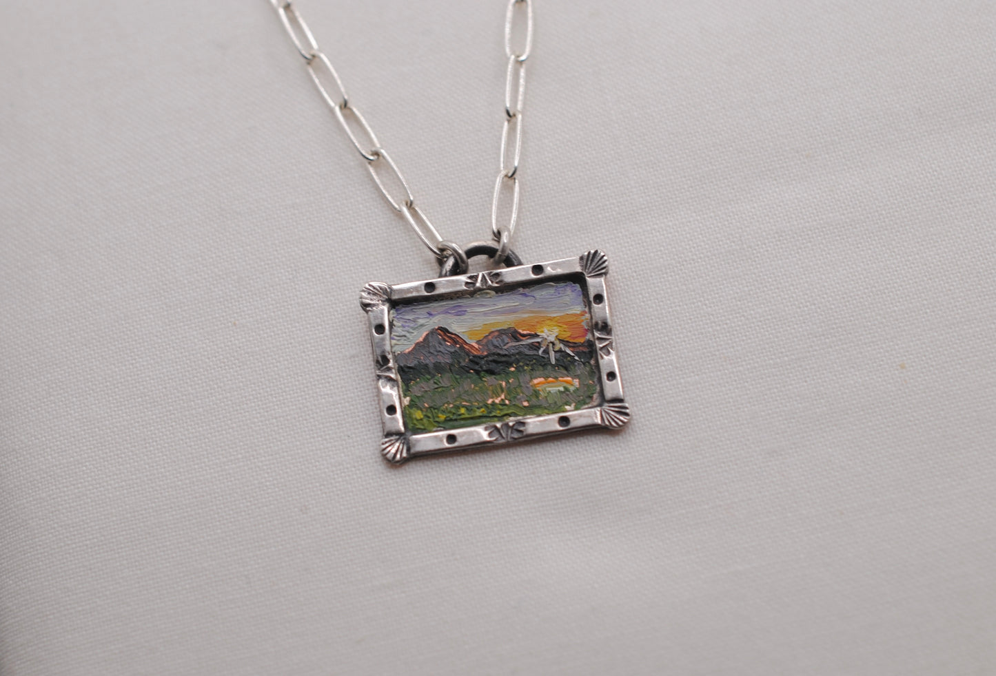 "Sunrise" Mini Oil Painting Necklace
