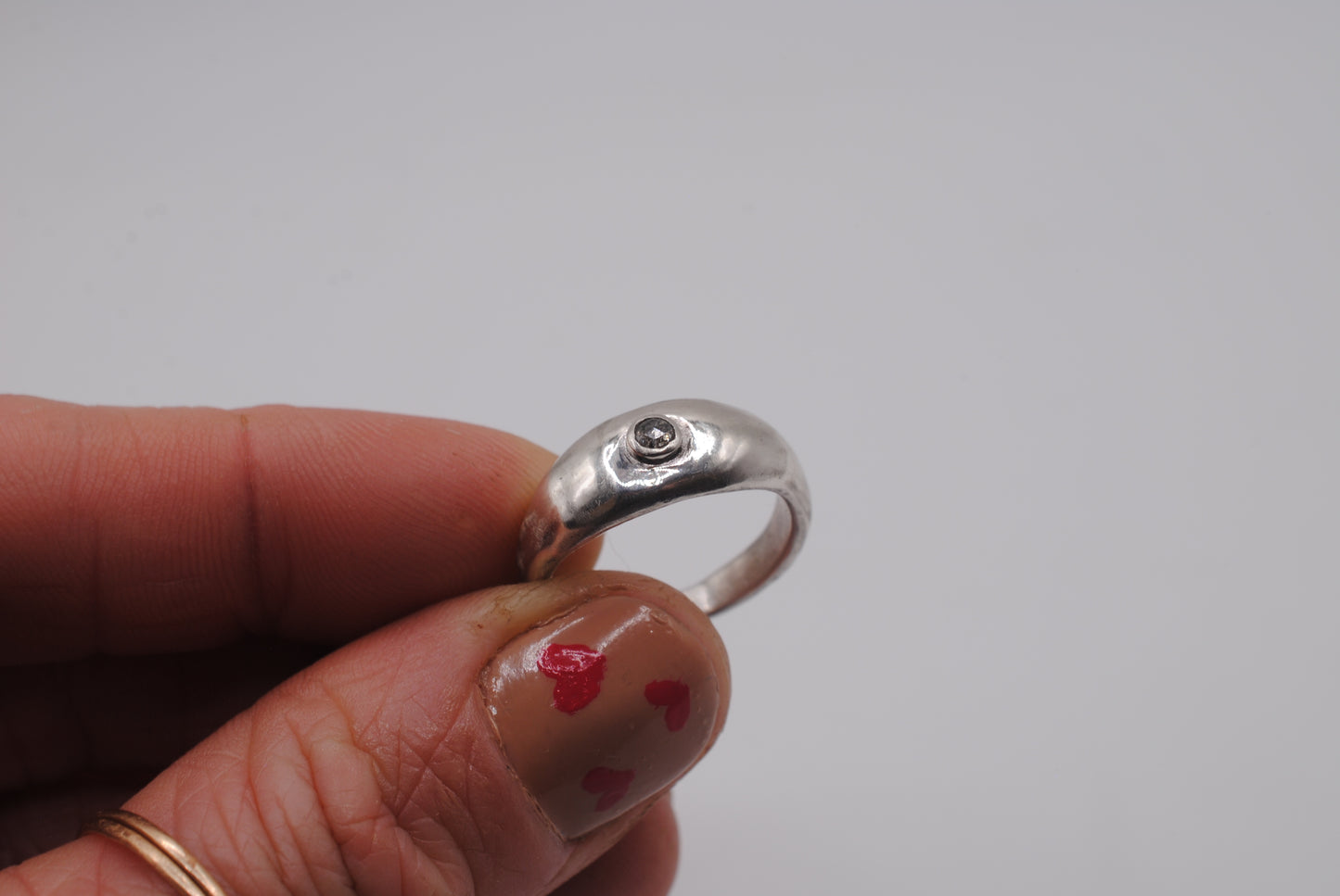 Diamond & Casted Silver Ring; Size 6