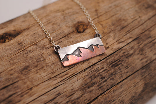 Copper & Silver Mountain Bar Necklace