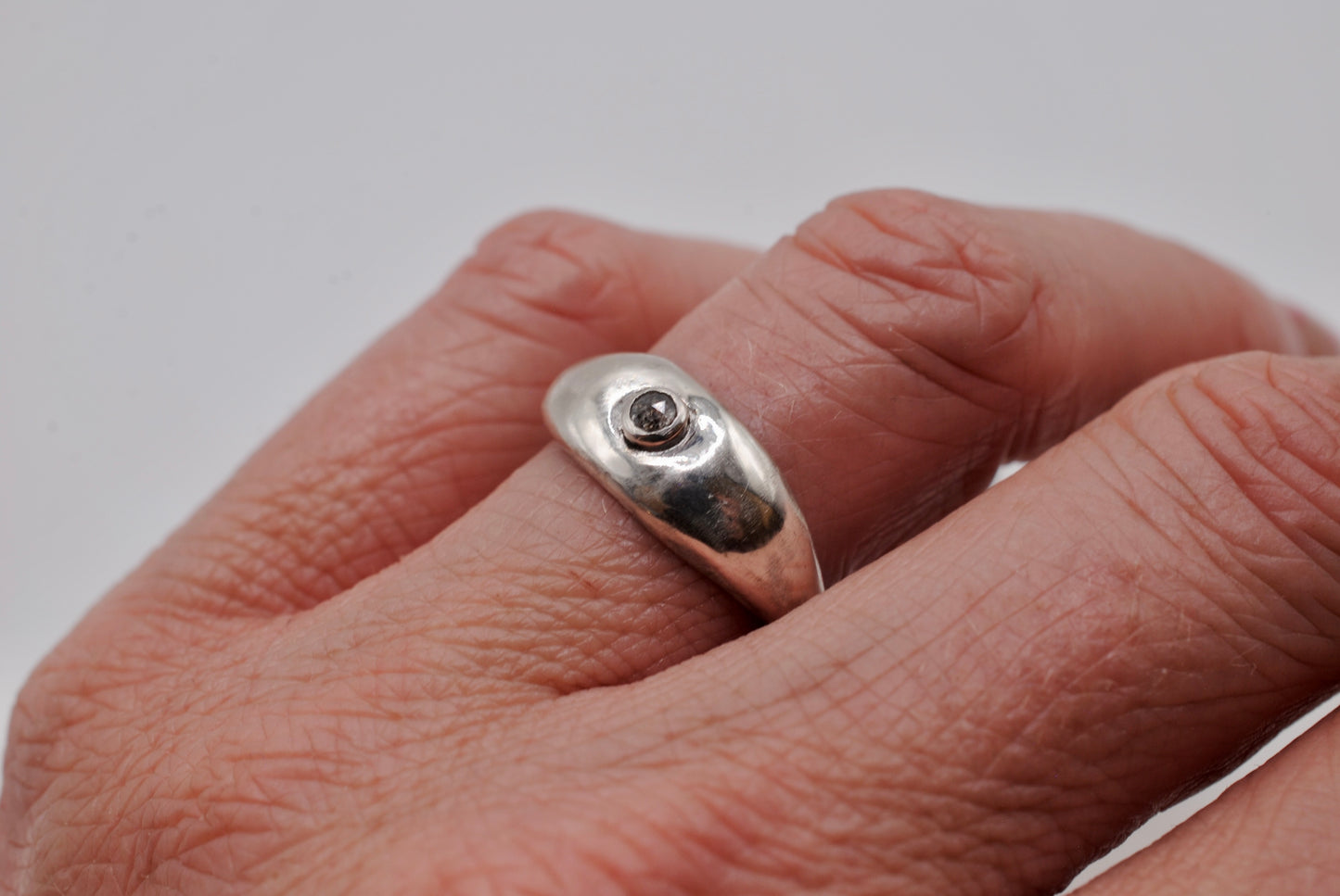 Diamond & Casted Silver Ring; Size 6