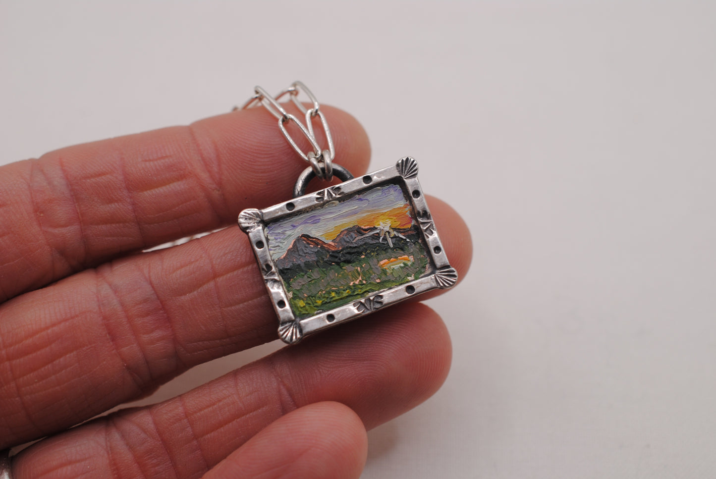 "Sunrise" Mini Oil Painting Necklace