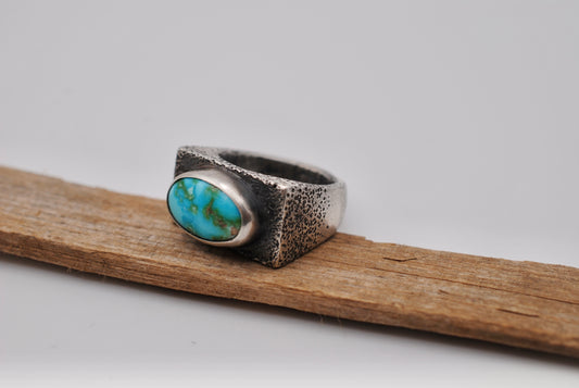 Sand Casted Turquoise Ring - Size 9