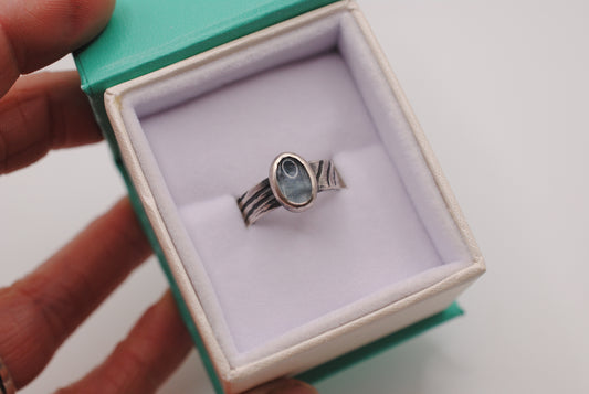 Aquamarine Topo Line Ring - Size 5.5