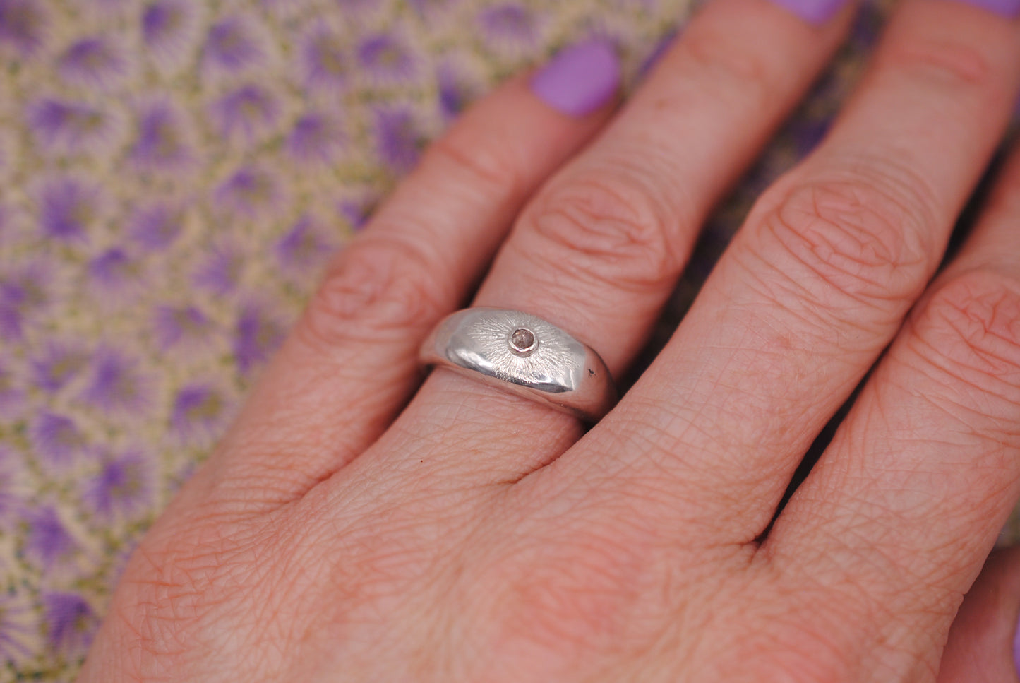 Etched Starburst Diamond Ring; Size 5