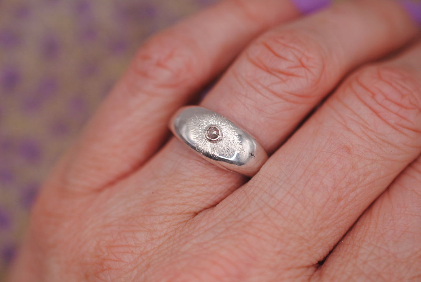 Etched Starburst Diamond Ring; Size 5