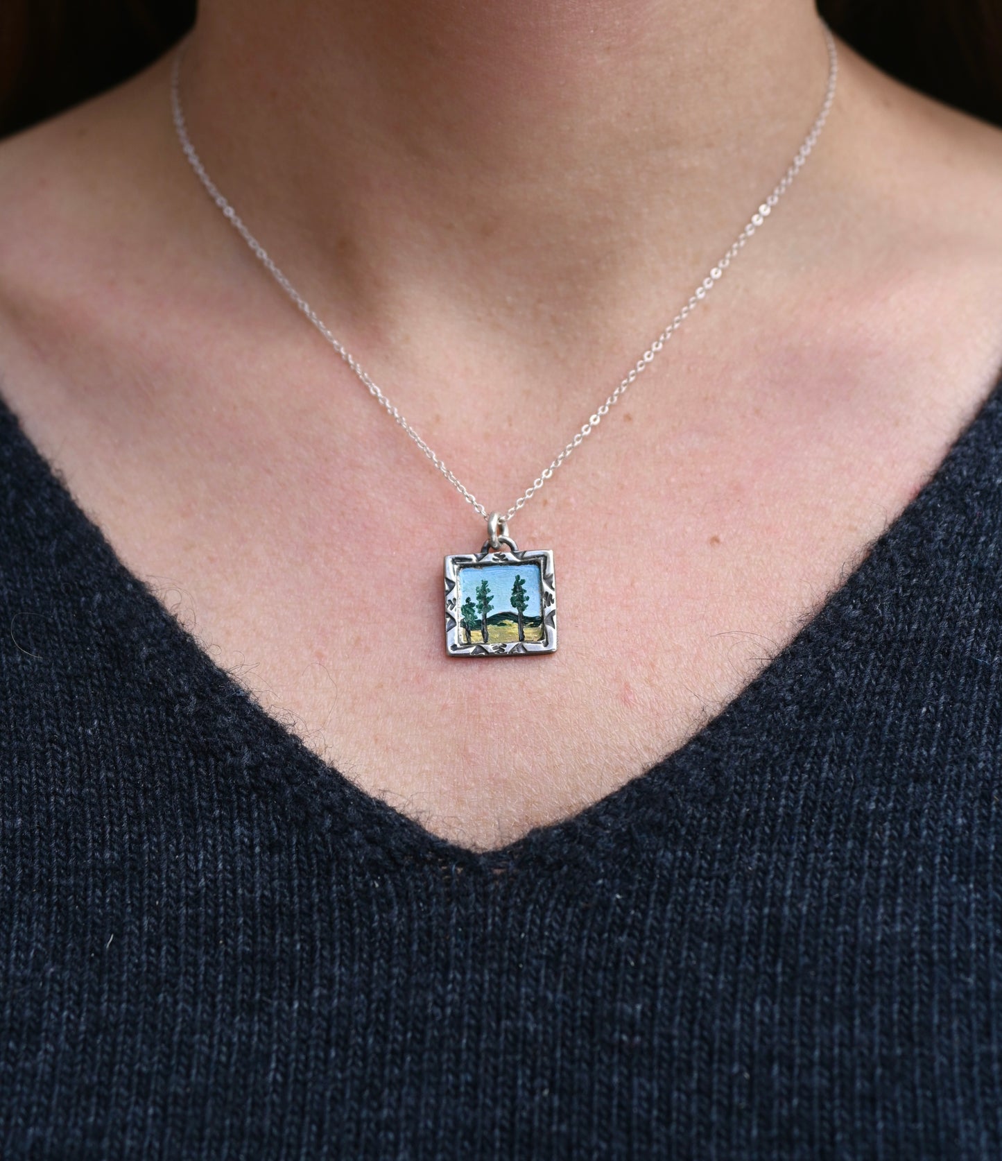 "Tall Pines" Mini Oil Painting Necklace