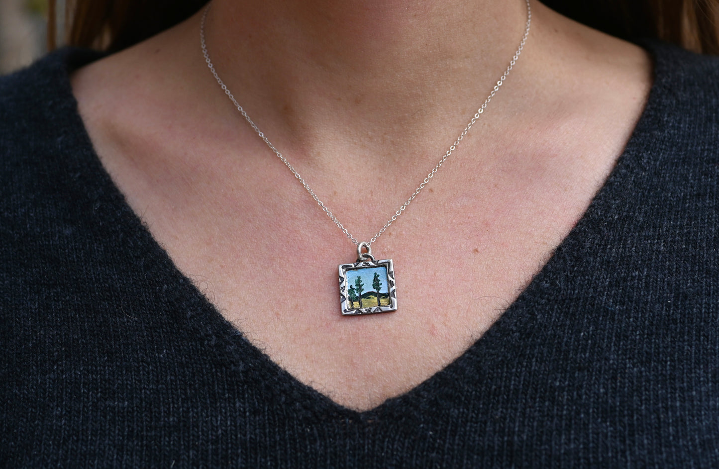 "Tall Pines" Mini Oil Painting Necklace