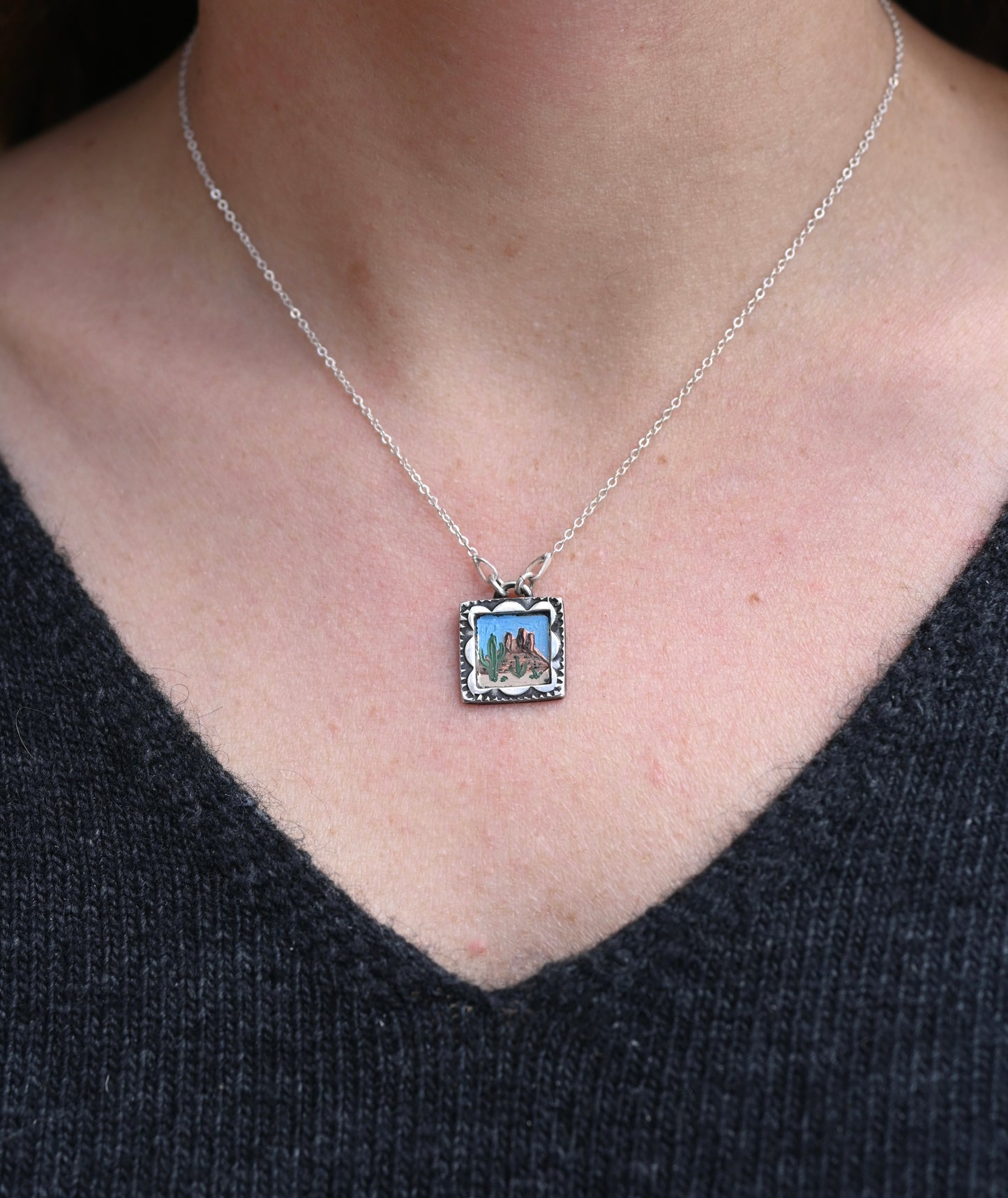 'Towers" Mini Oil Painting Necklace