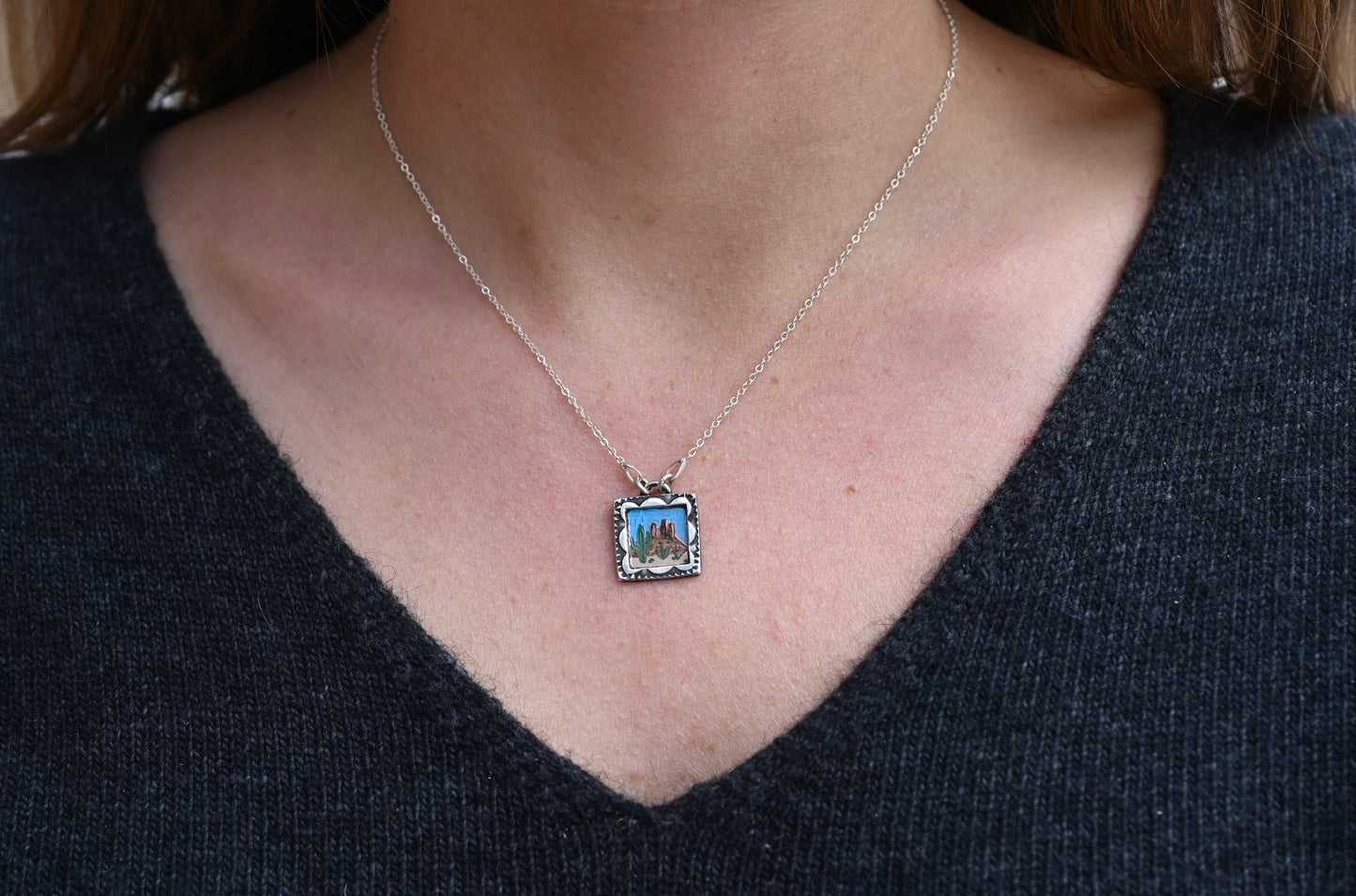 'Towers" Mini Oil Painting Necklace